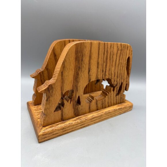 Handcrafted Oak Wooden Cow Horse Napkin Holder - Picture 1 of 7